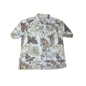 Boca Classics Men's L Button Down Shirt Cotton Bamboo White Brown Tropical Print